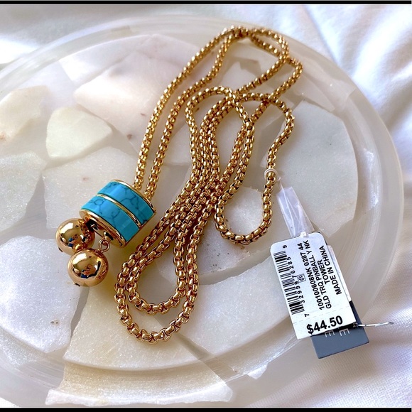 Alfani Gold-Tone Turquoise Stone Lariat Necklace - Picture 2 of 5